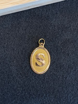 Aida Jewelss 14 Ayar Altın Harfli Kolye Ucu Klasik Model S Harfi Altın Kolye Ucu