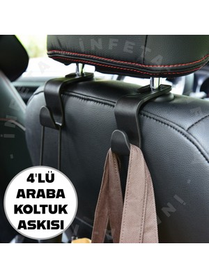 İnfeta 4'lü Araba Koltuk Arkası Kancası Askılık-Araç Koltuk Kafalığı Askısı Çanta Torba Şemsiye Eşya Askısı
