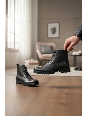 Enoch Hakiki Deri Brogue Detaylı Bağcıklı Erkek Bot