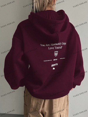 LAYORA Y2K Trend Sezon Bay Unisex Retro Sweatshırt Kapşonlu Kod 1853 Bordo