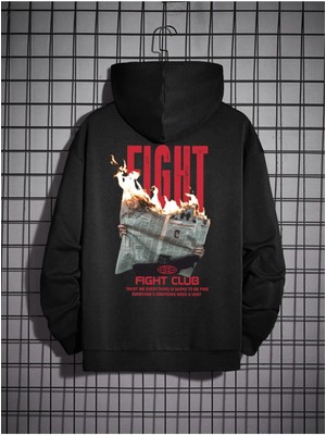 LAYORA Oversize Unisex Fight Club Baskılı 2 Iplik Şardonlu Sweatshirt Hoodie
