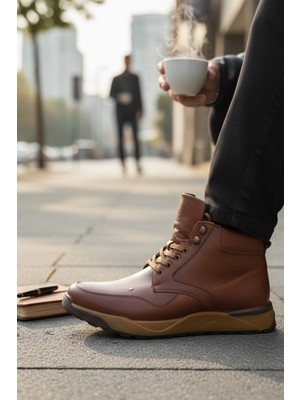 Enoch Hakiki Deri Taba Rengi Sportif Bağcıklı Erkek Bot