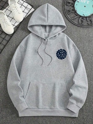 LAYORA Erkek Bol Kesim Ay Hırsızı Baskılı Cepli Kapüşonlu Sweatshirt, Sonbahar/kış