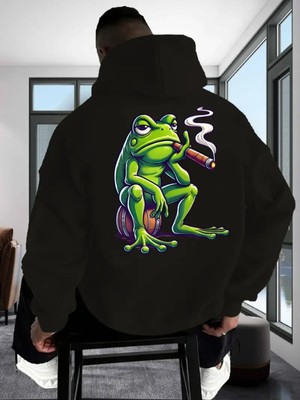 LAYORA Erkek Casual Kapüşonlu Sweatshirt ile Kurbağa Grafik Baskı