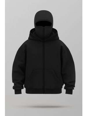 LAYORA Maskeli Tam Fermuarlı Kapüşonlu Sweatshirt – Unisex Oversize