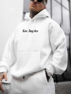 LAYORA Los Angeles'tan Erkek ve Kadınların Trendi Bol Kapüşonlu Terlikleri, Ön ve Arka Baskılarıyla