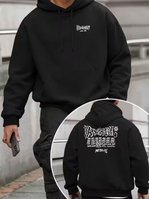 LAYORA Erkekler Için Moda Yaratıcı Tasarım Baskılı Uzun Kollu Bol Kapüşonlu