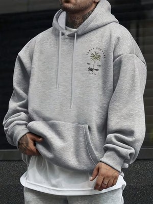 LAYORA Erkek Casual Tropikal Palmiye Ağacı Baskılı Kapüşonlu Sweatshirt