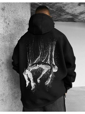 LAYORA Oversize Kapüşonlu Sweatshirt – Sırt Tarafında Soyut Sanat Deseni