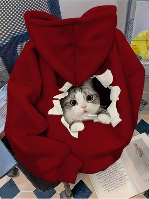 LAYORA Kadın Ilkbahar Sonbahar Grafik Baskılı Uzun Kollu Kapşonlu Sweatshirtler Uzun Kollu Üstler