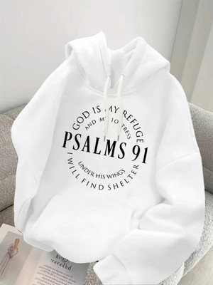 LAYORA Erkekler Için Kapüşonlu Sweatshirt - Psalms 91 Ayeti Desenli