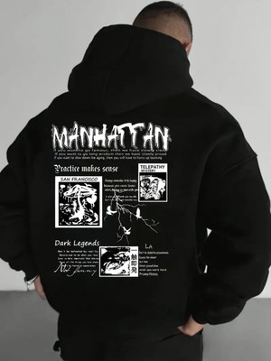 LAYORA Manhattan Baskılı Oversize Kapüşonlu Sweatshirt – Unisex Streetwear Hoodie