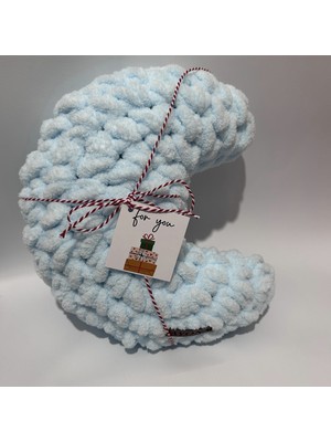 Ayona El Örgüsü Açık Mavi Puffy Ay Yastık - Ultra Yumuşak Hediyelik Dekoratif Yastık 34X25 cm