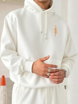 LAYORA Erkekler Için Kanji Baskılı Kapüşonlu Sweatshirt