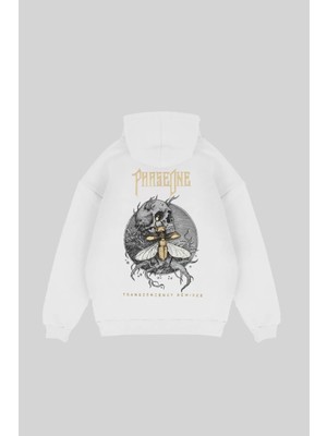 LAYORA Phaseone Baskılı Beyaz Oversize Unisex Kapüşonlu Sweatshirt