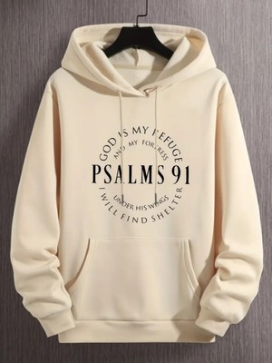 LAYORA Erkekler Için Kapüşonlu Sweatshirt - Psalms 91 Ayeti Desenli