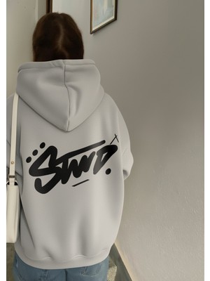 LAYORA Yazlı Baskılı Oversize Kapüşonlu Sweatshirt Unisex Kanguru Cepli Streetwear