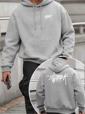 LAYORA Erkek Moda Yaratıcı Tasarım Baskılı Sporlu Günlük Çok Amaçlı Uzun Kollu Bol Kapüşonlu Sweatshirt