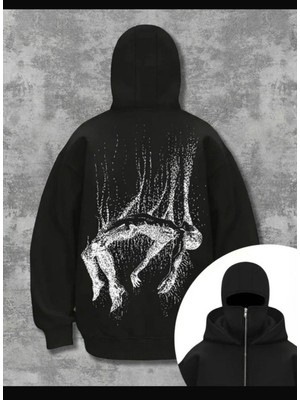 LAYORA Oversize Siyah Baskılı Kapüşonlu Sweatshirt