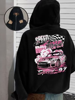 LAYORA Kadınlar Için Gotik Yarış Grafik Baskılı Kapüşonlu Sweatshirt