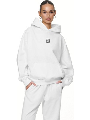 LAYORA Kapüşonlu Içi Polar Yüksek Baskılı Beyaz Oversize Hoodie Sweatshirt