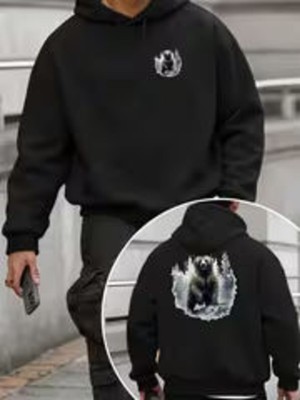 LAYORA Erkekler Için Moda Yaratıcı Tasarım Baskılı Uzun Kollu Bol Kapüşonlu