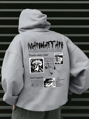 LAYORA Manhattan Baskılı Oversize Kapüşonlu Sweatshirt – Unisex Streetwear Hoodie