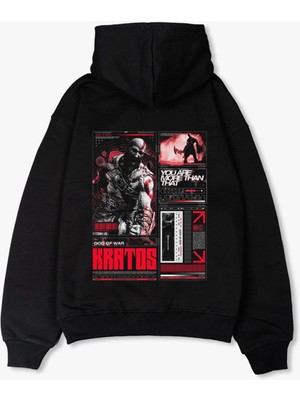 LAYORA Oversize Siyah Kapüşonlu Kratos Sweatshirt Unisex – 3 Iplik Şardonlu Kalın Polar