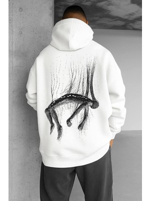LAYORA Oversize Kapüşonlu Sweatshirt – Sırt Tarafında Soyut Sanat Deseni