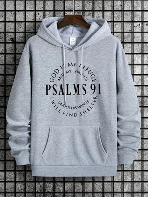 LAYORA Erkekler Için Kapüşonlu Sweatshirt - Psalms 91 Ayeti Desenli