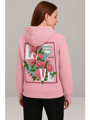 LAYORA Love Sloganlı Çiçek Baskılı Kapüşonlu Sweatshirt – Unisex Günlük Moda