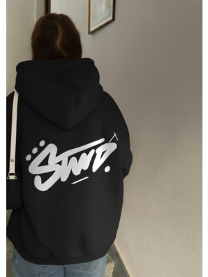 LAYORA Yazlı Baskılı Oversize Kapüşonlu Sweatshirt Unisex Kanguru Cepli Streetwear