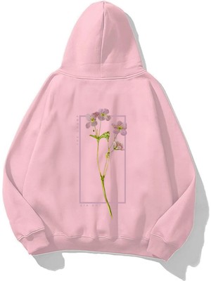 LAYORA Kapüşonlu Flowers Baskılı Pembe Unisex Hoodie Sweatshirt
