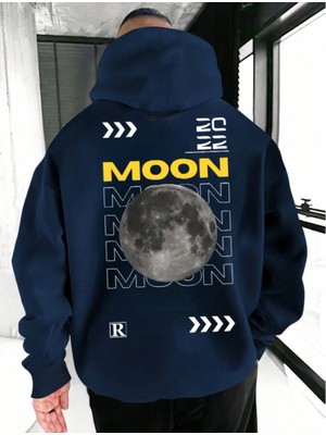 LAYORA Erkek Moon Baskılı Üç Iplik Pamuklu Kışlık Uzun Kollu Sweatshirt