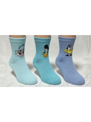 The Secret Desire 3’lü  Figürlü Unisex Soket Çorap Seti Mavi Tonlar Desenli Günlük Çorap 36-40