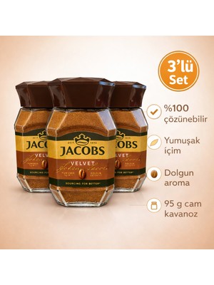 Jacobs Velvet %100 Çözünebilir Kahve 3 Adet x 95 G | Yumuşak Içim, Dolgun Lezzet