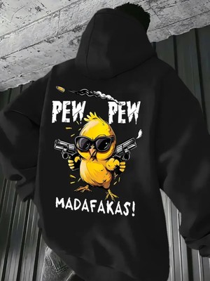 LAYORA Erkek Casual Kapüşonlu Sweatshirt "pew Pew Madafakas!" Grafik Baskı