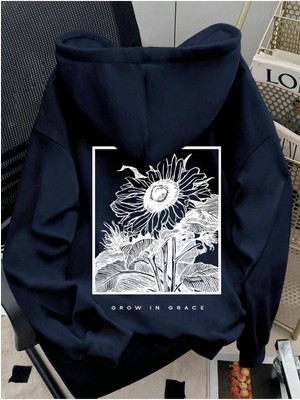 LAYORA Çiçek Baskılı Düşen Omuzlu Kapüşonlu Bol Kesim 3iplik Sweatshirt