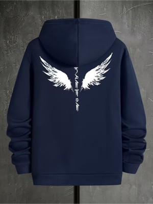 LAYORA Erkekler Için Kapüşonlu Uzun Kollu Pusula Yıldızı ve Kanat Baskılı