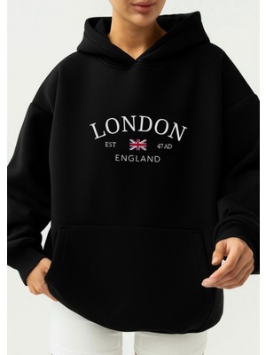LAYORA London Baskılı Oversize Unısex Kadın/erkek Kapüşonlu Sweatshirt