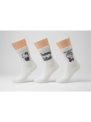 The Secret Desire 3’lü Yazılı Desenli Unisex Soket Çorap Seti Eğlenceli Mesajlı Beyaz Çorap