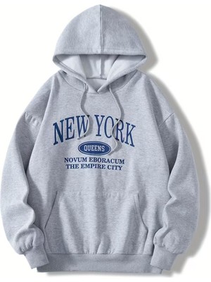 LAYORA Mektup Baskı Ipli Kapüşonlu, Günlük Uzun Kollu Düşük Omuz Kapüşonlu, Kadın Giyim