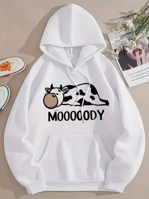 LAYORA Kadınlar Için Casual Kapüşonlu Sweatshirt ile Geometrik Panda Baskısı,