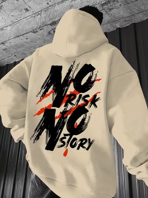 LAYORA Erkek Kapüşonlu Hoodi, "no Rısk No Story" Grafikli