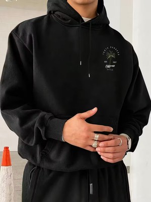 LAYORA Erkek Casual Tropikal Palmiye Ağacı Baskılı Kapüşonlu Sweatshirt
