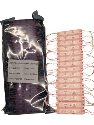 Powerr Led Aydınlatma 200 Adet 12 Volt 1.5 Watt 3 Lensli Pembe 2835 Smd LED Modül IP65 Modül 1paket