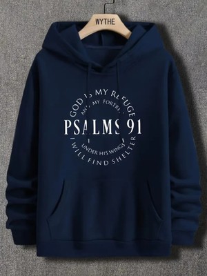 LAYORA Erkekler Için Kapüşonlu Sweatshirt - Psalms 91 Ayeti Desenli