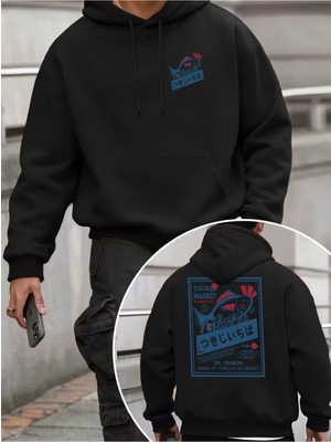 LAYORA Erkekler Için Moda Yaratıcı Tasarım Baskılı Uzun Kollu Bol Kapüşonlu