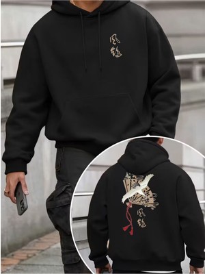 LAYORA Erkekler Için Moda Yaratıcı Tasarım Baskılı Uzun Kollu Bol Kapüşonlu