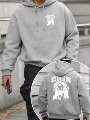 LAYORA Erkek Moda Yaratıcı Tasarım Baskılı Sporlu Günlük Çok Amaçlı Uzun Kollu Bol Kapüşonlu Sweatshirt